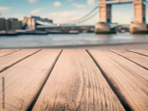 Empty Wooden Table Top with...