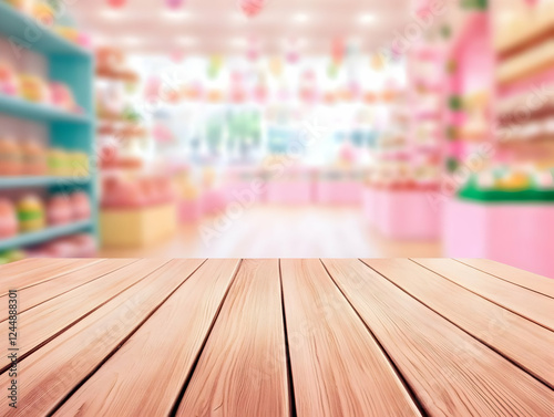 Empty Wooden Table Top with...