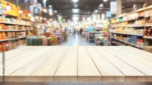 Empty Wooden Table Top with...