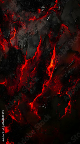 Glowing Red Lava Flows Thro...