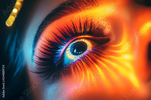 Close-up Eye with Neon Ligh...