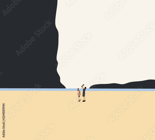 Happy family having fun on the tropical beach during summer holiday vacation. Travel with ocean waves, love embrace and bonding