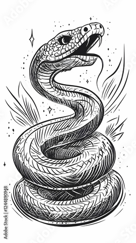 Intricate Coiled Snake Illu...