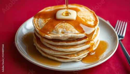 Delicious Buttery Pancakes Stack with Syrup photo