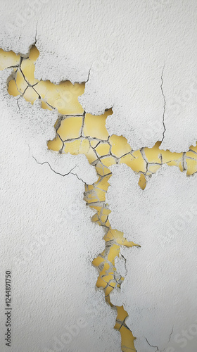 Cracked white wall reveals ...