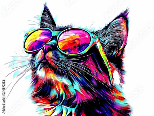 Vibrant Cat Wears Stylish S...