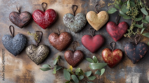 Rustic Valentine's Day decorative hearts arranged elegantly