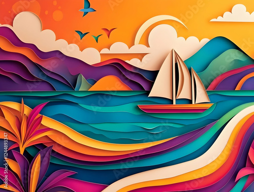 Vibrant Paper Cutout Landsc...