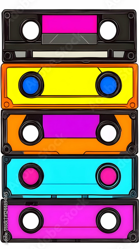 Five Colorful Cassette Tape...