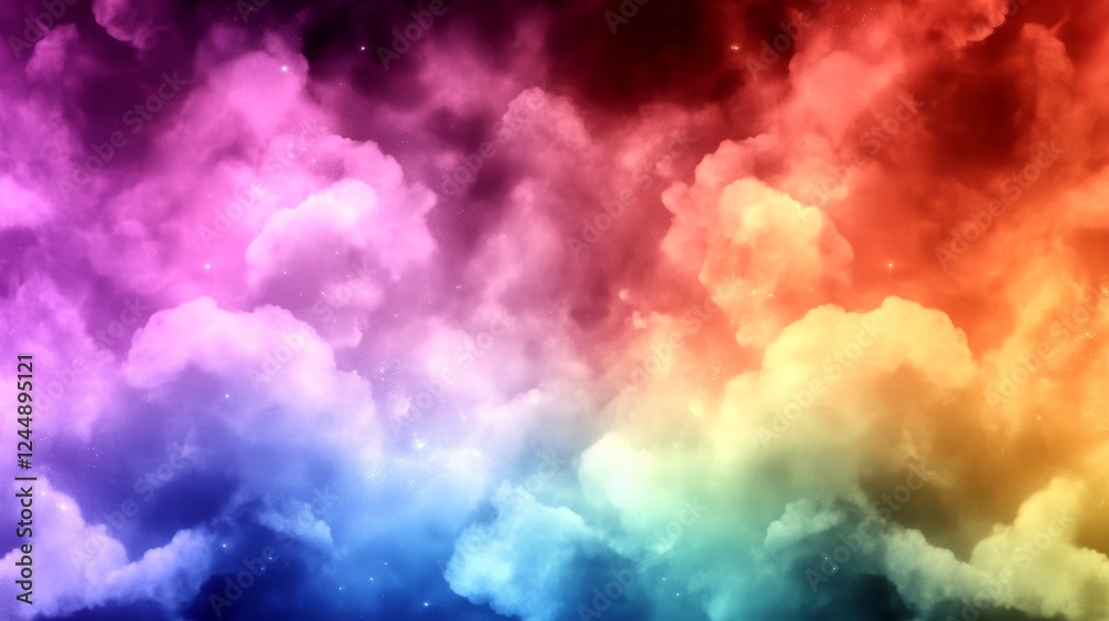 Fototapeta premium Vibrant rainbow cloudscape, a dreamy, colorful fantasy background.