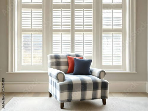 Plaid Armchair Sits Comfort...