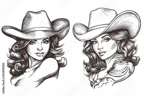 Two Elegant Women in Cowboy...