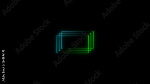 Static Abstract 80s rectangle frames with Light Lines Moving. Digital background futuristic frames with neon lights. 3d Animation Art Concept.Rectangular frame with moving line. Glowing neon frame an

