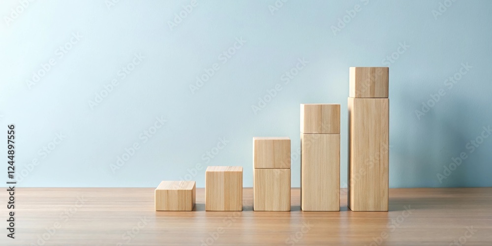 Ascending Wooden Blocks on a Tabletop Displaying Growth Ascending Wooden Blocks on a Tabletop Displaying Growth