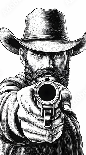 Intense Cowboy Aims Pistol ...