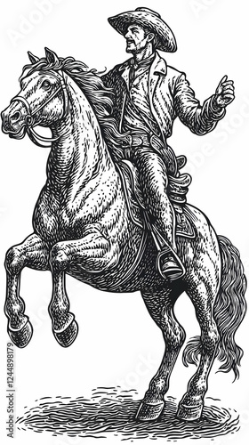 Cowboy Riding a Rearing Hor...