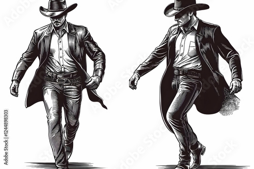 Two Cowboys Walking with De...