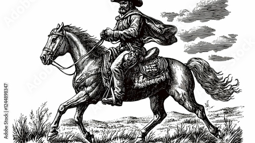 Cowboy Rides Horse Across O...
