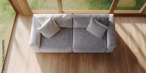 Modern white sofa sits in a...