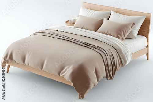 Modern Wooden Bed with Beig...