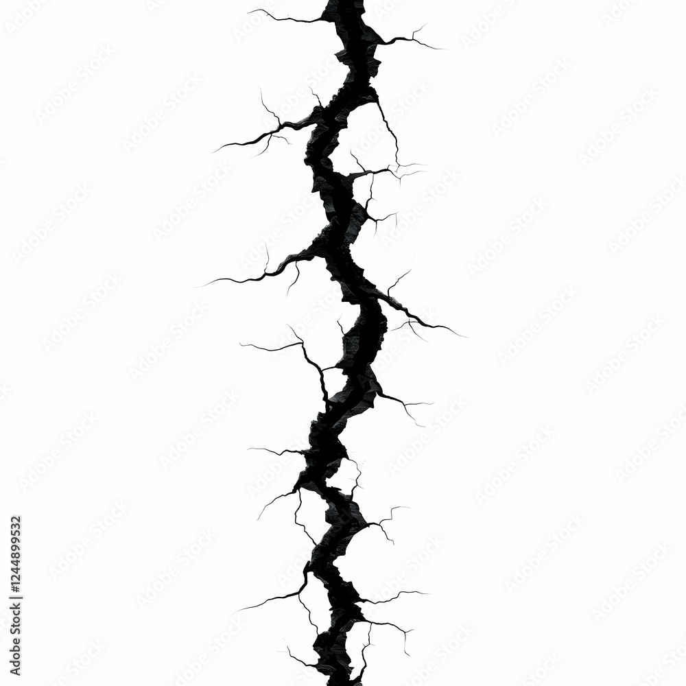 Obraz premium Deep Crack Splits Surface with Jagged Edges Dramatically on White Background