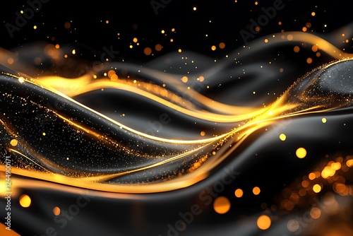Luxurious big wave abstract lubricants background with glowing black oil and moving wave lines illuminated by lights, ideal for a dark and dynamic oil concept background or wallpaper.