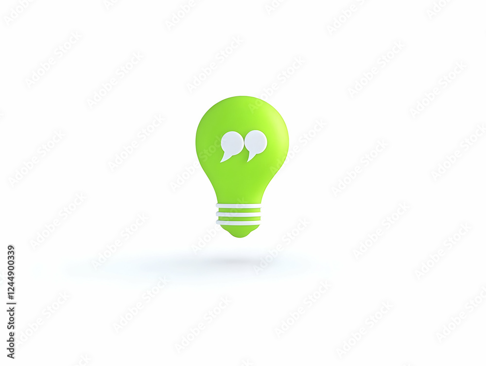 3D Green Light Bulb with Speech Bubbles Symbolizes Innovative Communication and Creative Ideas 3D Green Light Bulb with Speech Bubbles Symbolizes Innovative Communication and Creative Ideas