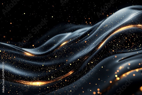Luxurious big wave abstract lubricants background with glowing black oil and moving wave lines illuminated by lights, ideal for a dark and dynamic oil concept background or wallpaper.