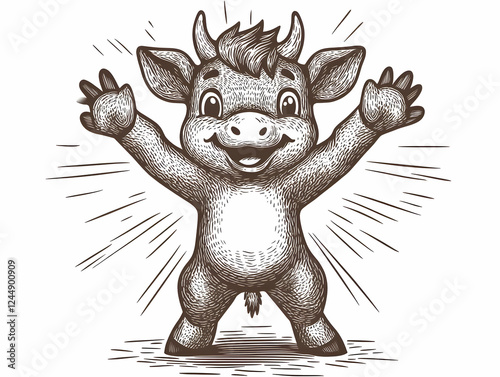 Playful Calf Raises Hands i...