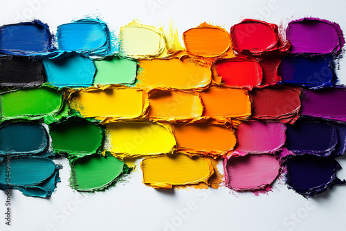 Thick rainbow-colored Holi paint texture with vivid shades of red, orange, yellow, blue, and green, celebrating creativity, tradition, and vibrant festive artistic expression. photo