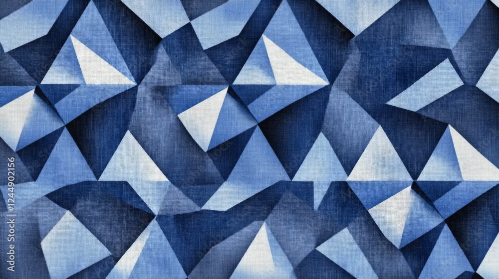 Fototapeta premium Hexagonal geometric patterns in cool blue tones, layered with shadows and textures for a modern, tech-inspired graphic background