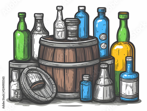 Colorful Bottles and Wooden...
