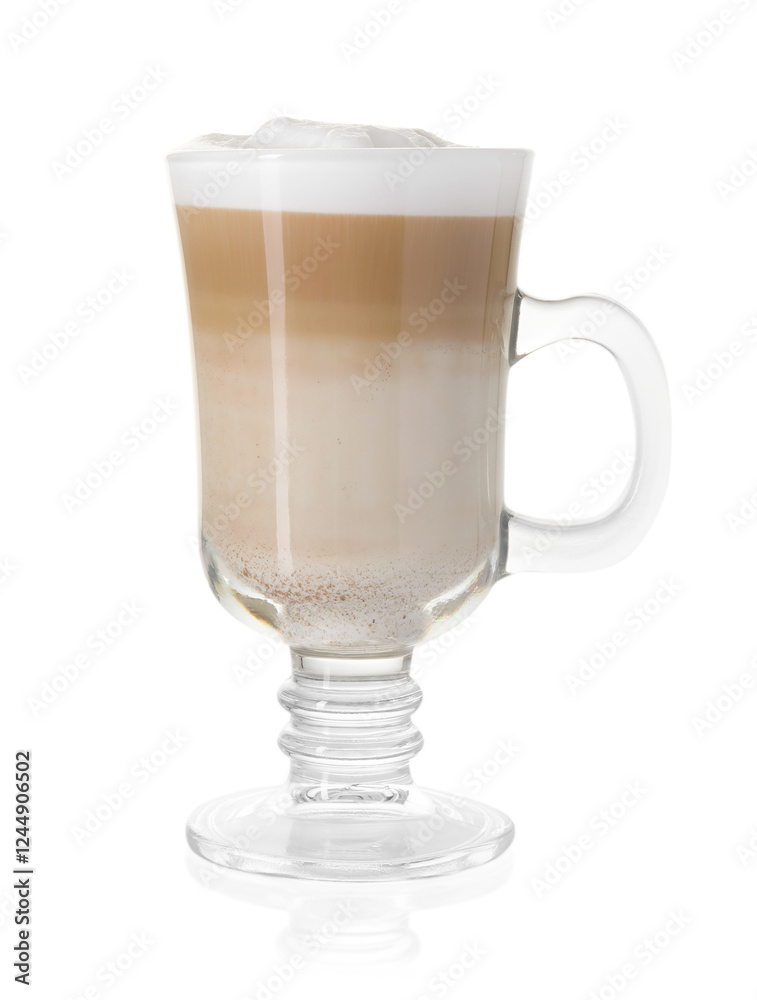 Tasty latte macchiato in glass cup isolated on white Tasty latte macchiato in glass cup isolated on white