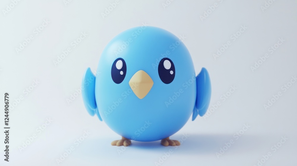 Fototapeta premium Cute blue cartoon bird, 3D render.