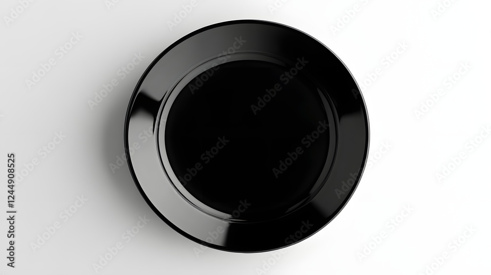 Black Round Plate on White Background – Minimalist Tableware Photography, Top view Black Round Plate on White Background – Minimalist Tableware Photography, Top view