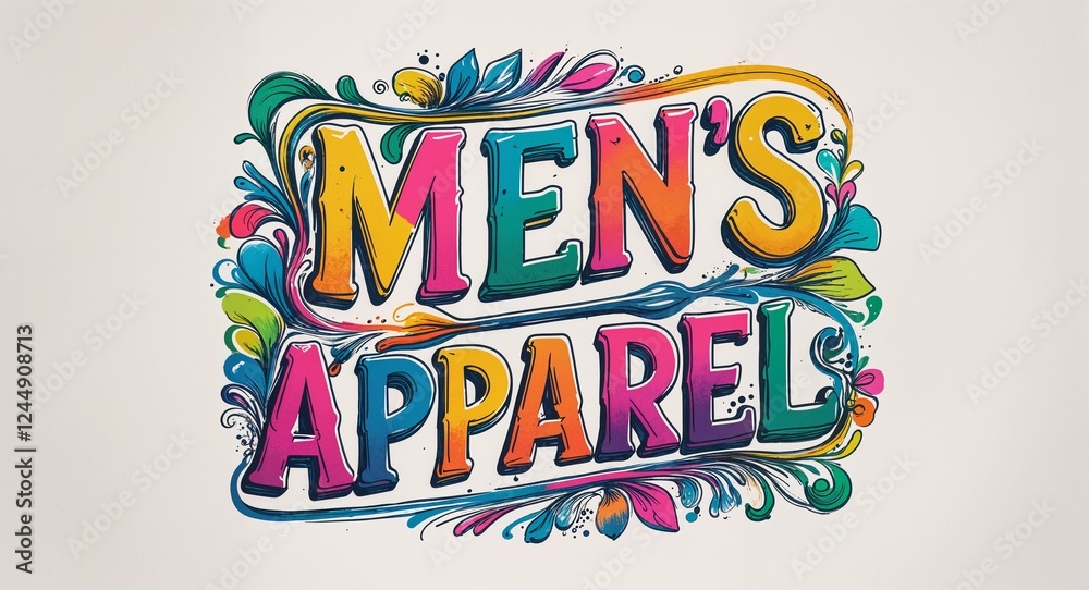 Fototapeta premium mens apparel colorful hand drawn lettering art design on plain white background