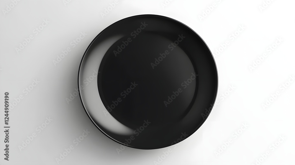 Black Round Plate on White Background – Minimalist Tableware Photography, Top view Black Round Plate on White Background – Minimalist Tableware Photography, Top view