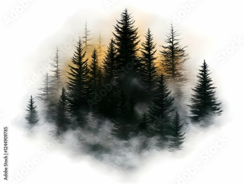 Misty Forest Scene with Sil...