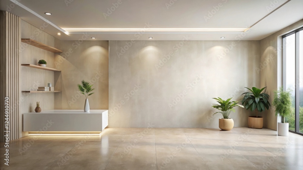 Fototapeta premium Modern Minimalist Living Room Interior Design with Neutral Tones and Natural Elements