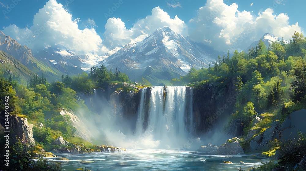 Fototapeta premium Majestic mountain waterfall scenic landscape