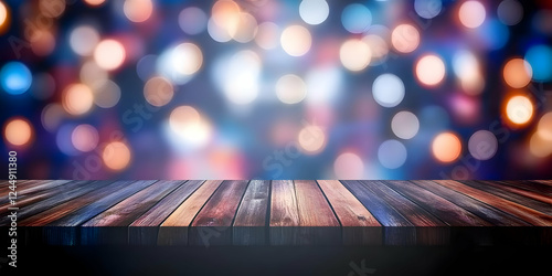 Empty Wooden Table Top with...