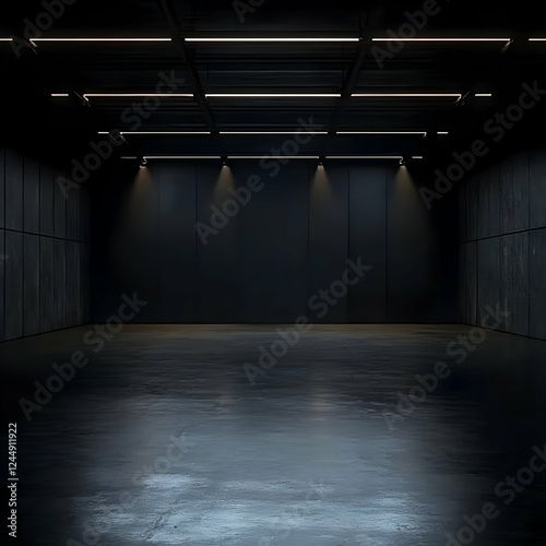 Empty Dark Room with Concre...
