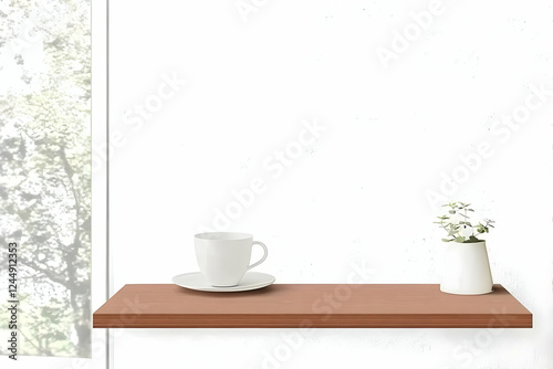 A White Cup and Saucer Sits...