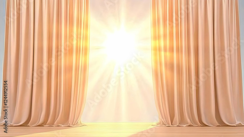Beige Curtains Frame a Brig...