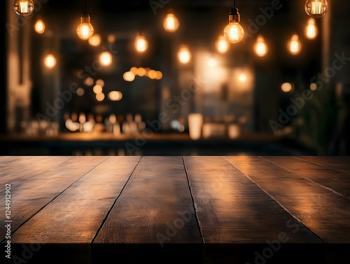 Empty Wooden Table Top with...
