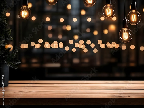 Empty Wooden Table Top with...