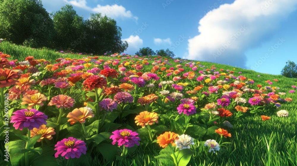 Vibrant wildflowers bloom on a sunny hillside. Vibrant wildflowers bloom on a sunny hillside.