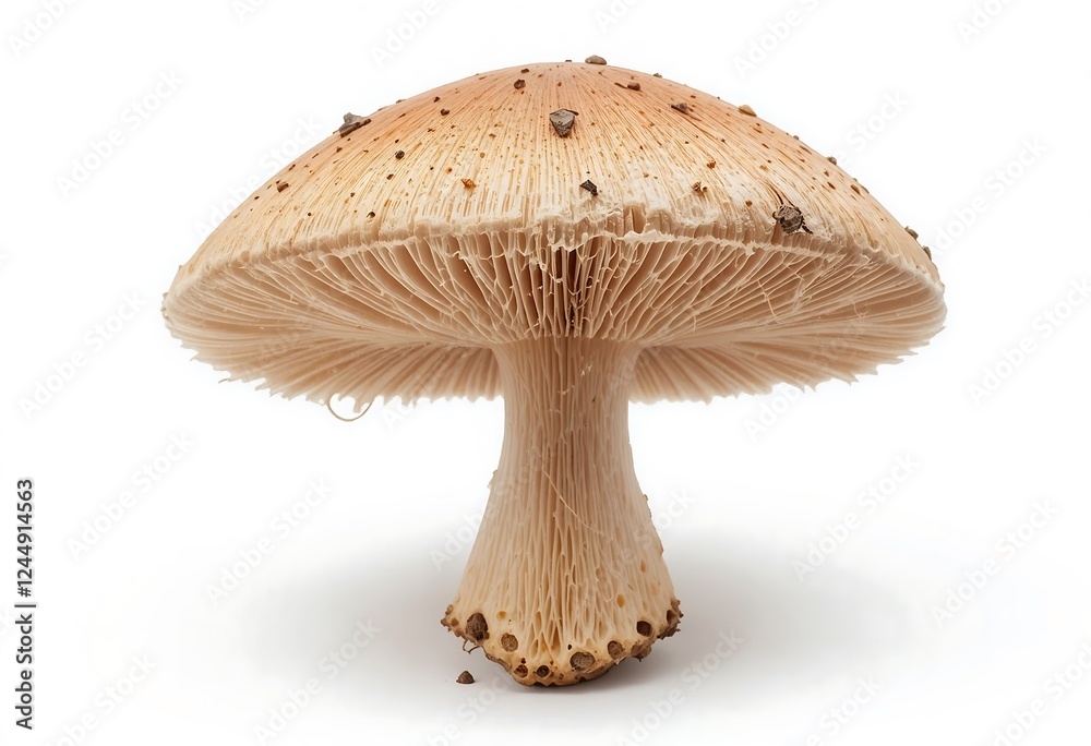 Close-up of a wild mushroom on a white background, showcasing its intricate gills and textured cap, often sought after in mushroom foraging. Close-up of a wild mushroom on a white background, showcasing its intricate gills and textured cap, often sought after in mushroom foraging.