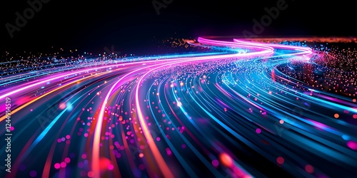 Abstract high speed light trails on a dark background, internet data transfer concept