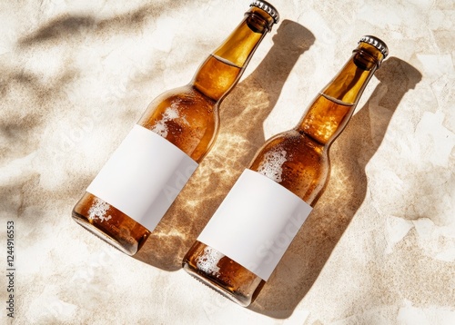 Two Beer Bottles on Sandy Beach Mockup